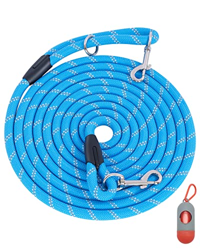 Reflective long rope dog leash with swivel hooks, ideal for training, camping, and outdoor adventures. Suitable for small, medium, and large dogs.