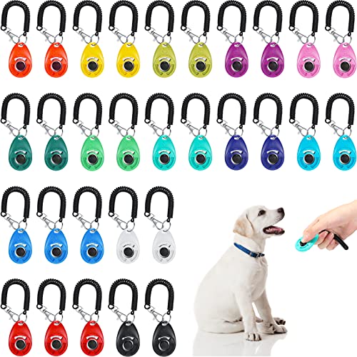 30-Pack Pet Training Clicker Set with Wrist Strap - Perfect for Dog, Cat, Horse, and Bird Behavioral Training.