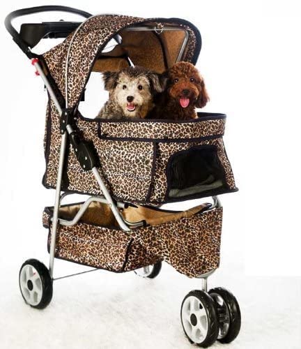 Go Wild with Our Extra-Wide Leopard Print Pet Stroller: Available in 3 or 4 Wheels with Rain Cover Included.