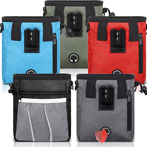 Enhance Your Pet's Training with 5-Piece Dog Treat Training Pouch Set: Zipper Closure, Shoulder Strap - Ideal for Training and Walking - Available in Multiple Colors (Red, Black, Grey, Blue, Military Green)