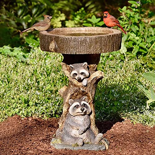 Add Charm to Your Outdoor Space with a Handmade Polyresin Bird Bath Bowl - Featuring a Brown Pedestal and Large Tree Design - Perfect for Garden and Yard Decorations.