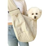 Adjustable Pet Sling Carrier for Small Dogs and Cats, Breathable and Removable Padded Panel, Suitable for Outdoor Travel, Medium Size in Cream Color.