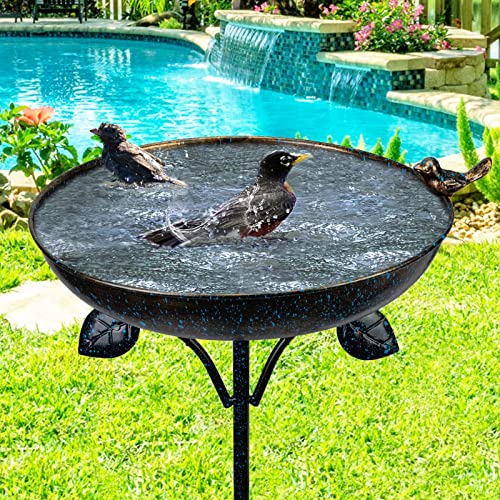 DREAMSOUL 26 Inch Pedestal Bird Bath featuring a four-pronged stake for stability, designed for outdoor garden and patio decor, allowing birds to drink and bathe safely