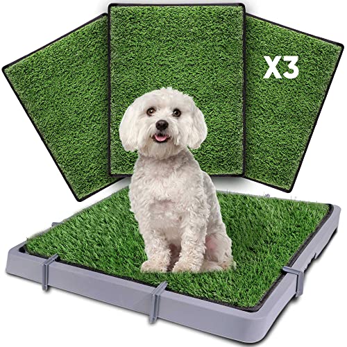 Anti-Slip Synthetic Grass Pad for Potty Training - Elepower Dog Litter Box with Tray, 16x20 inch, Pack of 3.