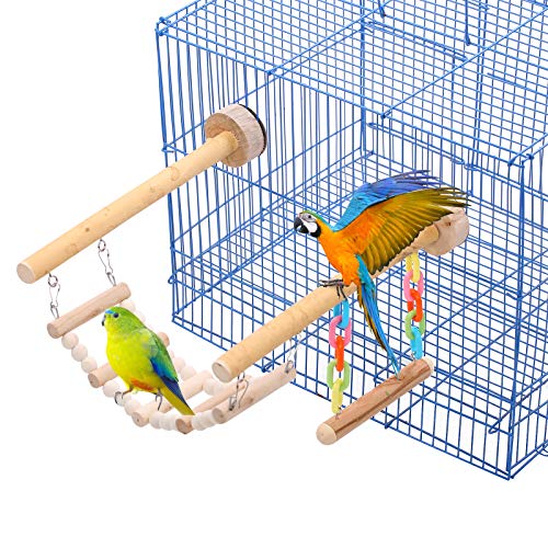 SAWMONG Bird Playground: Wooden Perch Stand with Ladder and Swing for Small to Medium Birds