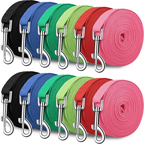 12 Pack Bulk Nylon Dog Training Leashes for All Sizes, 20ft Length for Obedience, Recall, Play, Camping or Yard, 3/4 Inch Width.