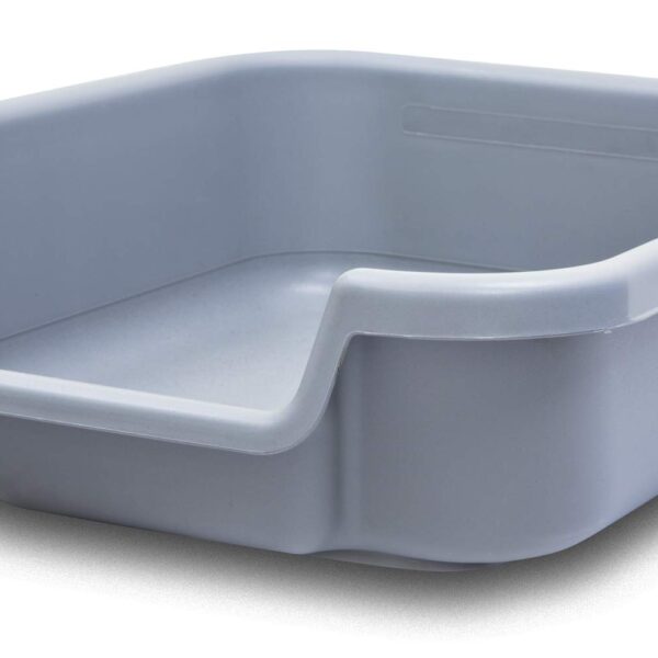 Durable Misty Gray Dog Litter Box designed for small dogs, featuring an open top entry for easy access and comfort.