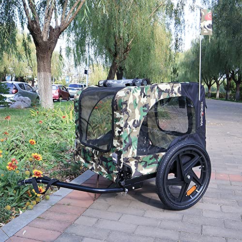 Camouflage Pet Bike Trailer with Folding Frame and Quick Release Wheels for Small and Large Dogs - 88lbs Capacity.