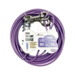 Petest 25ft Tie-Out Cable for large dogs, featuring a durable steel construction and vibrant vinyl cover for weather resistance and safety