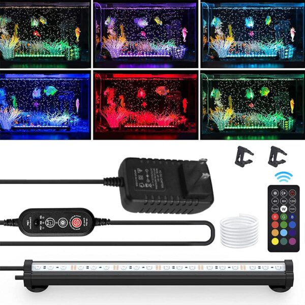 Aquarium Light with Air Bubble Feature - 11-inch RGB LED Submersible Fish Tank Lights for Vibrant Aquascape