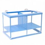 XMHF Aquarium Fish Breeder Box in white and blue, measuring 26.5x15x15cm, featuring a net design and suction cups for secure placement and effective isolation of fish.