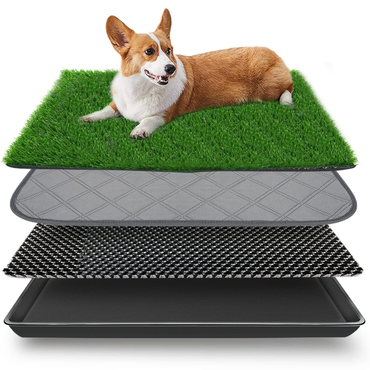 Embellbatt Dog Grass Pad with leak-proof tray, designed for indoor and outdoor puppy potty training