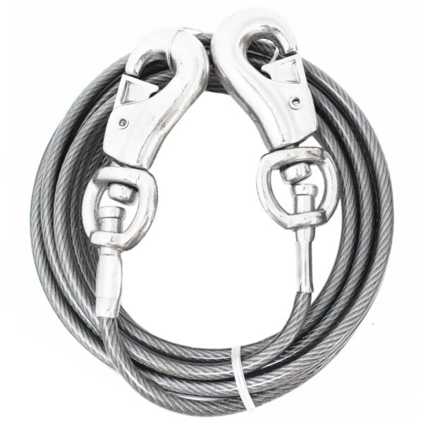 Prestige Super-Beast Dog Tie-Out: 15-foot durable cable designed for large dogs up to 250 lbs, featuring tangle-free buckles