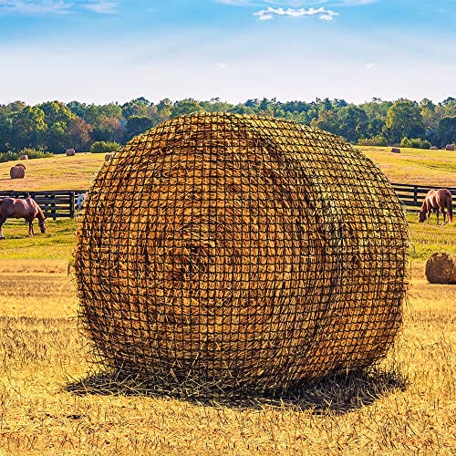 Bloomoak Slow Feed Hay Net - 5x5ft Round Bale Hay Net for Horses and Livestock with 1.5" Gap.