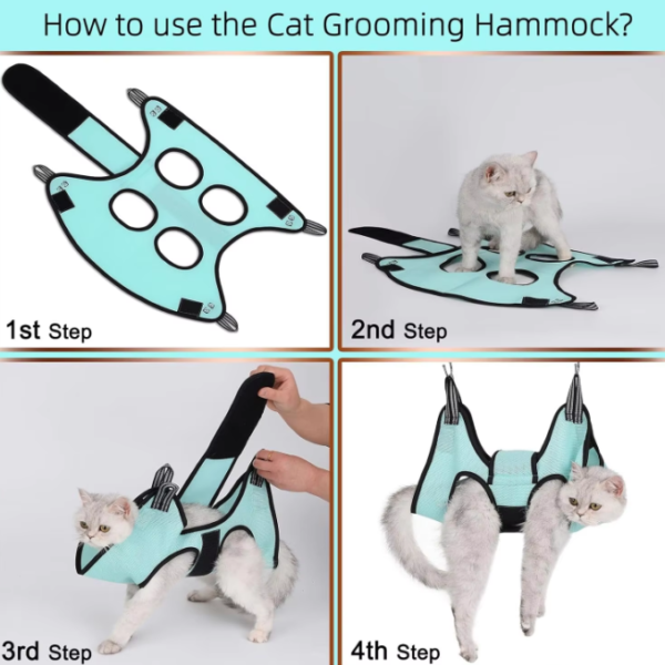 Dog Cat Grooming Hammock featuring adjustable Velcro straps, ideal for nail trimming and bathing, designed for small pets under 25 pounds.