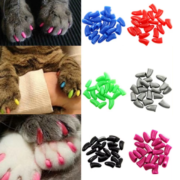 20Pcs Pet Dog Cat Paw Claw Anti-Scratch Soft Silicone Nail Caps in various colors, designed to protect furniture from scratches and ensure pet comfort.